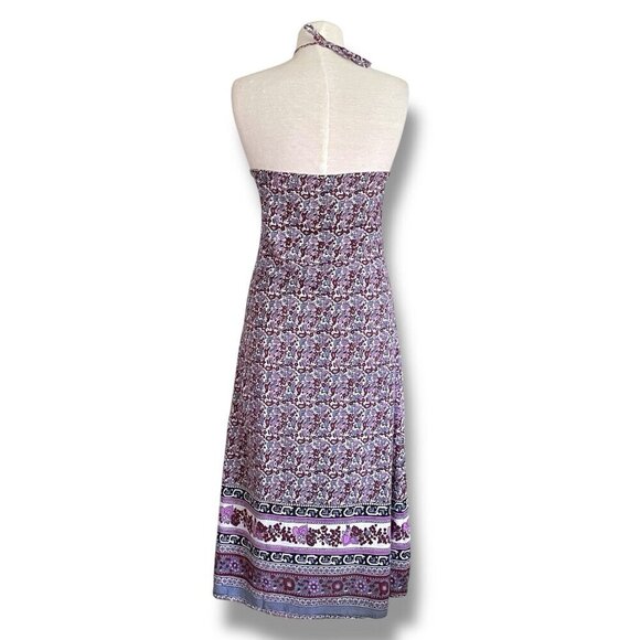 Vintage Geeta Womens Dress Free Size OS India Floral Boho Halter Midi Sundress - Picture 8 of 9